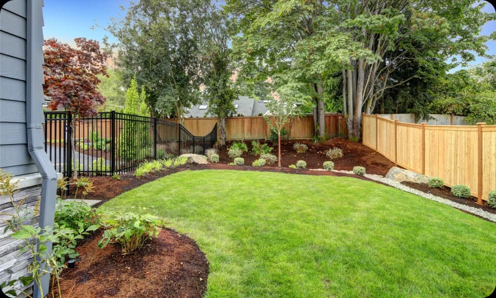 new landscape backgarden project with raised planting beds