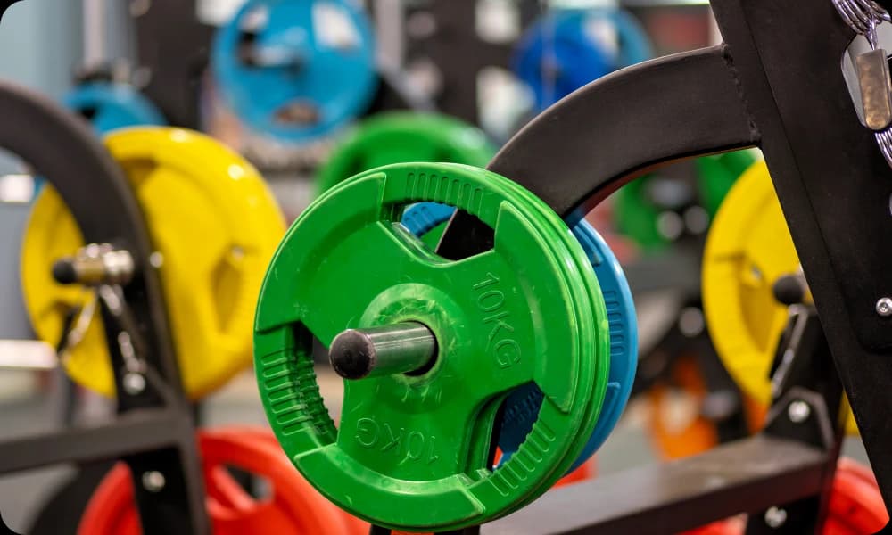 colourful weights in a gym