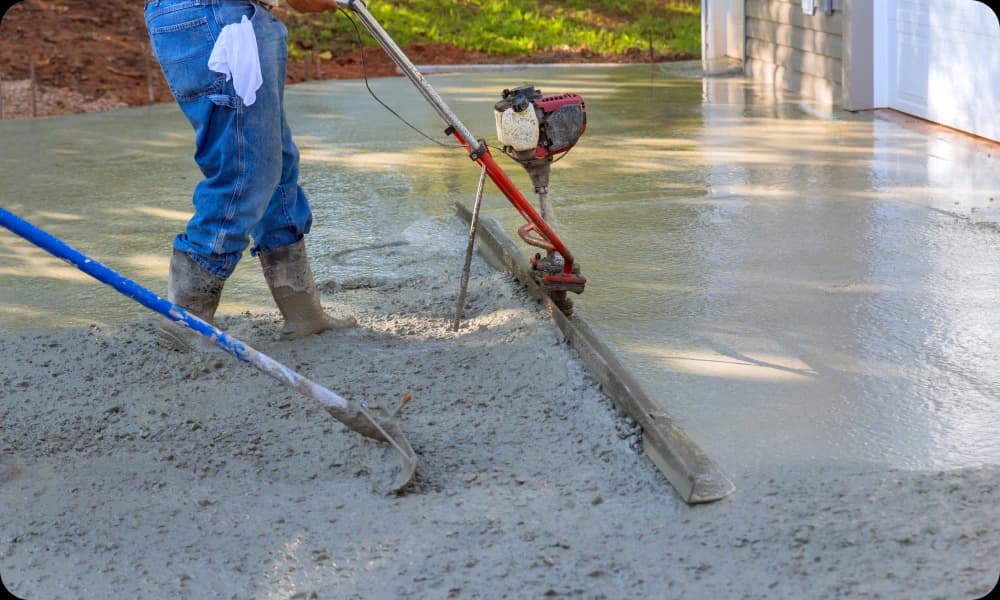 expert using tamping machine while laying a concrete driveway
